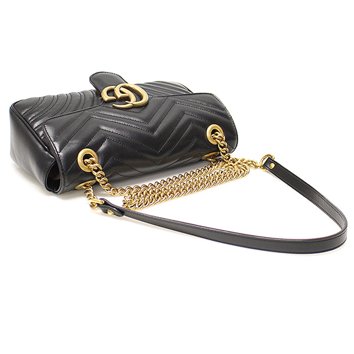 Gucci(구찌) 443497 블랙 마틀라세 쉐브론 금장 체인 GG 마몽 스몰 숄더백