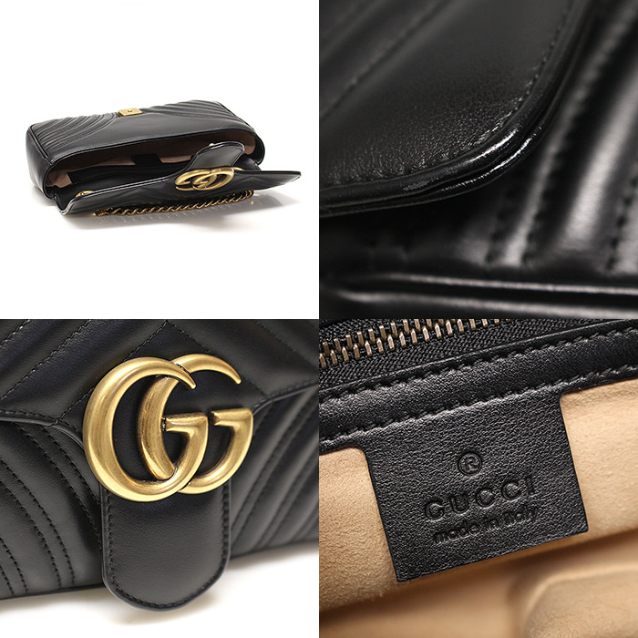 Gucci(구찌) 443497 블랙 마틀라세 쉐브론 금장 체인 GG 마몽 스몰 숄더백