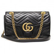 Gucci(구찌) 443497 블랙 마틀라세 쉐브론 금장 체인 GG 마몽 스몰 숄더백