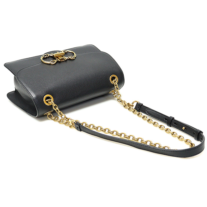 Ferragamo(페라가모) 21 I330 블랙 카프스킨 금장 더블 간치니 체인 숄더백