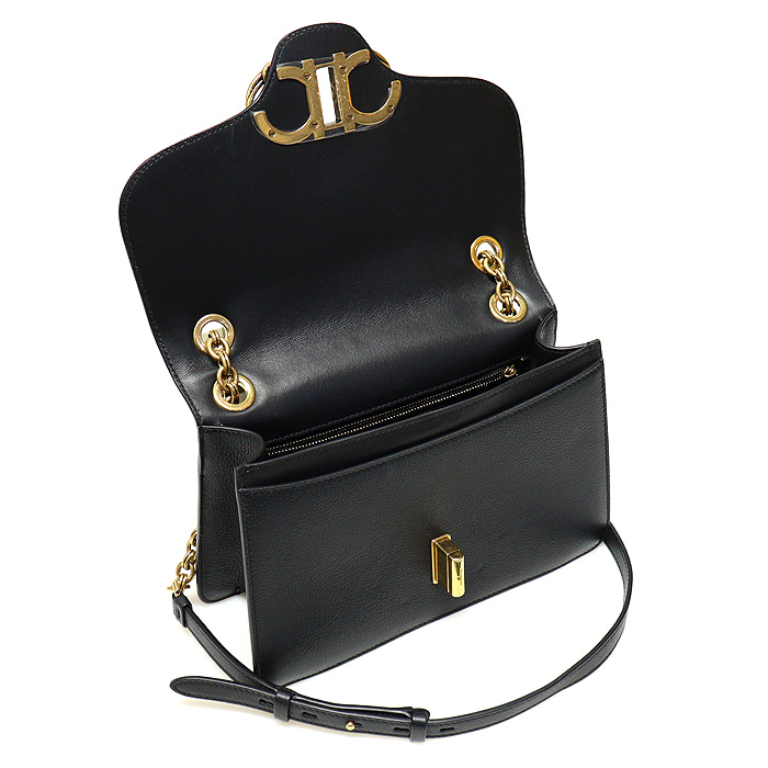 Ferragamo(페라가모) 21 I330 블랙 카프스킨 금장 더블 간치니 체인 숄더백