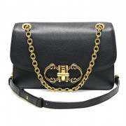 Ferragamo(페라가모) 21 I330 블랙 카프스킨 금장 더블 간치니 체인 숄더백